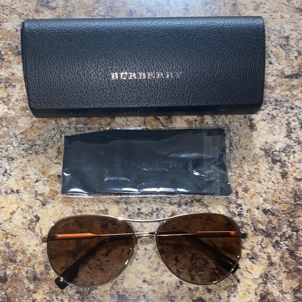 Burberry Gold Aviator Sunglasses with Black Case